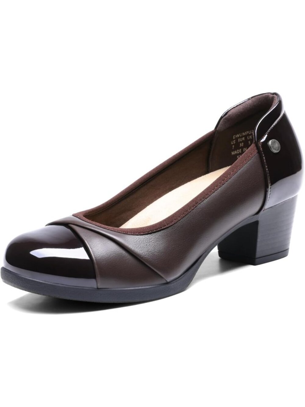 Dream Pairs Women's Brown Round Toe Low Chunky Arch Support Comfortable Heels